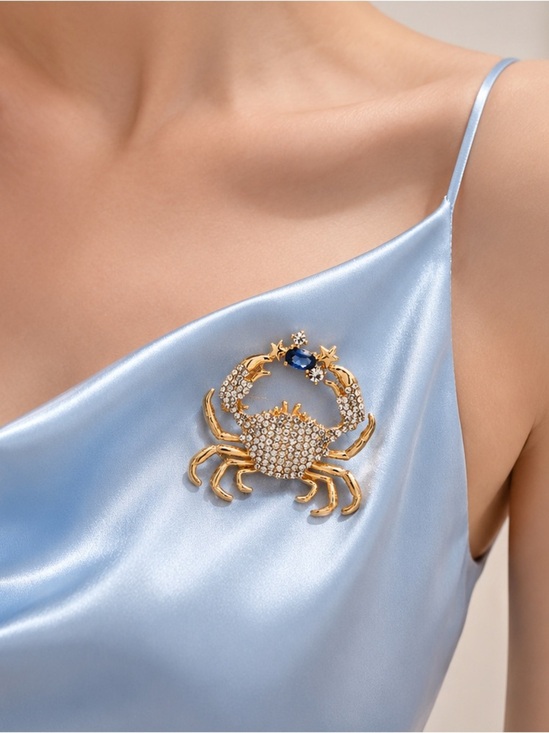 Anthropologie Jewelry - Coastal Crab Gold Sapphire Brooch